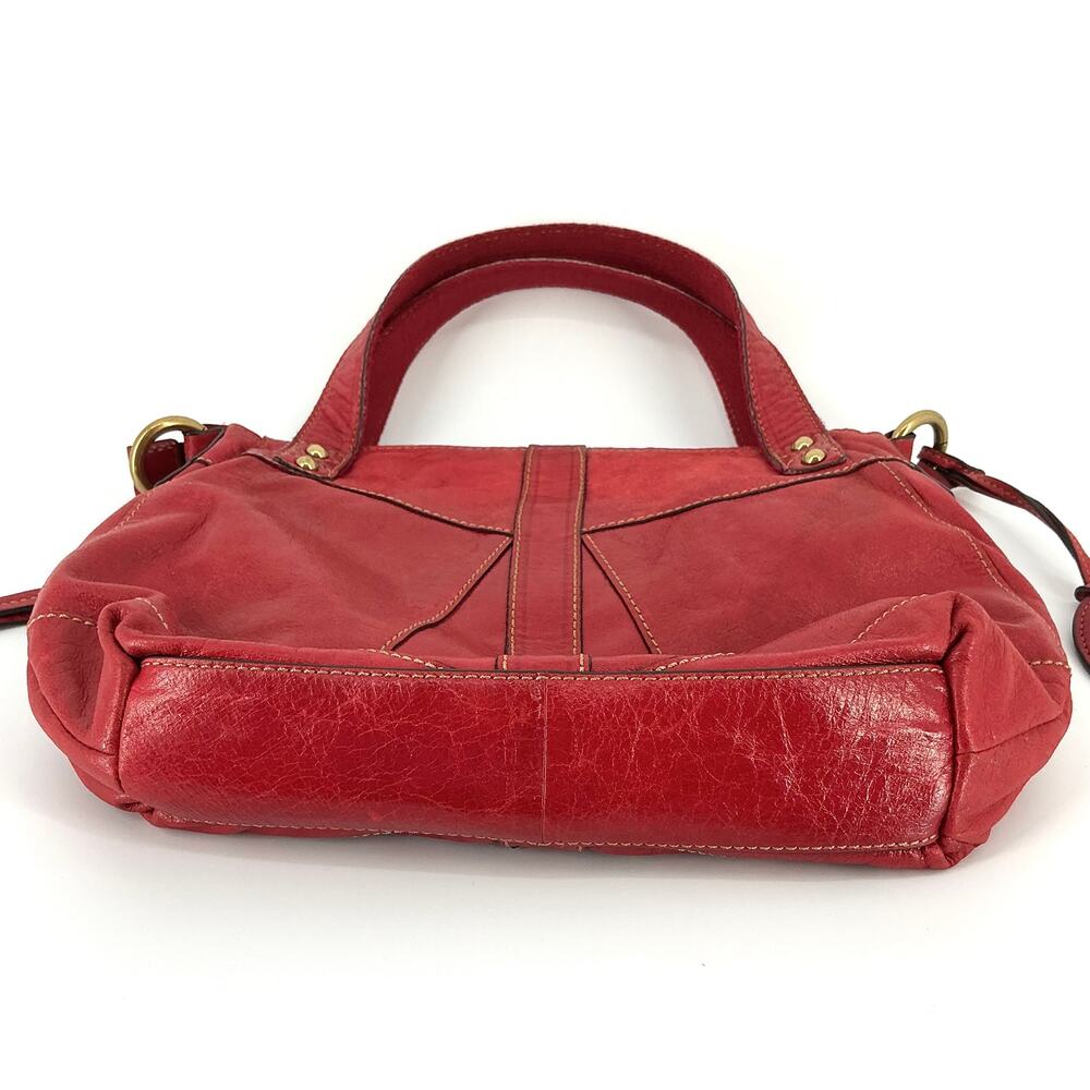 Fossil Y2K Red Leather Satchel Crossbody Bag Brass Hardware - Picture 9 of 15